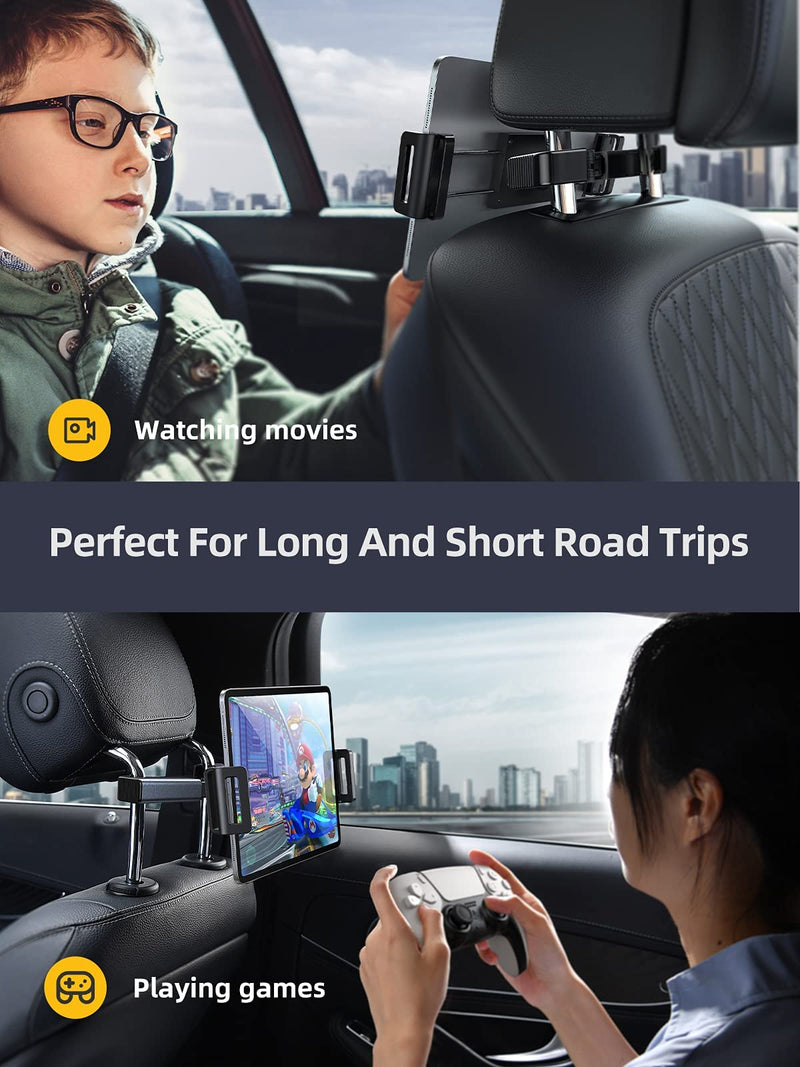 LISEN Car Headrest Tablet Mount Holder, [Travel Companion] 360Â° Rotation iPad Car Holder Back Seat for Tablets, Cell Phone and More 4.7-12.9" Devices, Headrest Posts Width 1.6-6.9"