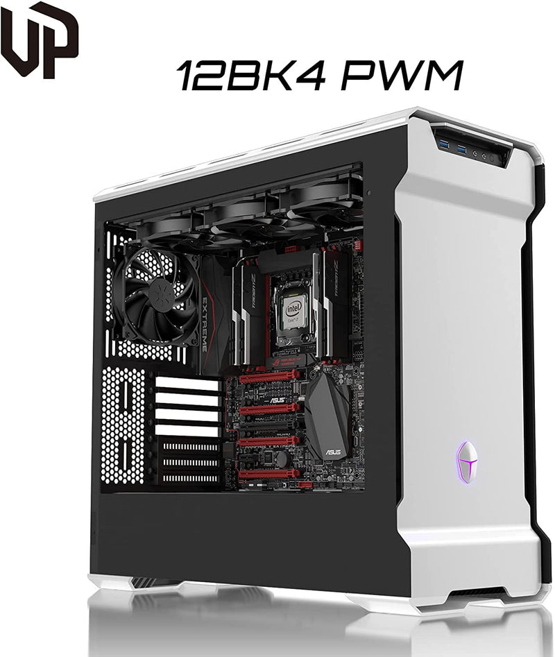 uphere 5-Pack PWM 4PIN Long Life Computer Case Fan 120mm Cooling Case Fan for Computer Cases Cooling,12BK4-5 PWM 4-Pin