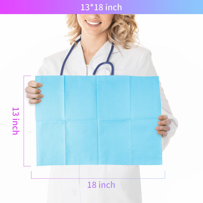 60 PCS Dental Bibs Disposable Polyback Towel Waterproof Patient Bibs, Blue Tray Covers Place Mats Great for Dentists, Nail Techs, DIY Beauty,Tattoo Artists - 13" x 18"