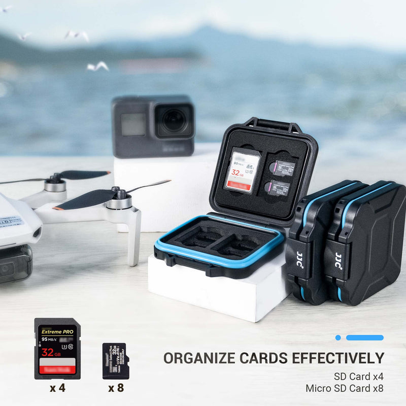 JJC 12 Slots Portable SD Micro SD Memory Card Case, Water-Resistant and Anti-Shock SD MSD TF Card Holder Storage Organizer for 8 Micro SD Card & 4 SD /SDHC/SDXC Card with EVA Foam Interior For 4 SD+8 Micro SD