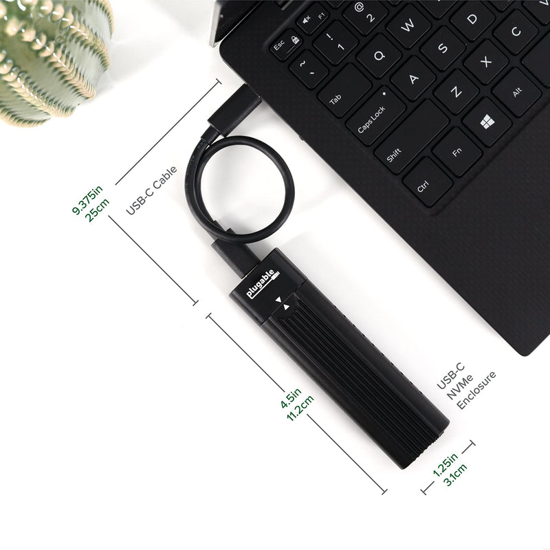 Plugable USB C to M.2 NVMe Tool-free Enclosure USB C and Thunderbolt 3 Compatible up to USB 3.1 Gen 2 Speeds (10Gbps). Adapter Includes USB-C and USB 3.0 Cables (Supports M.2 NVMe SSDs 2280 2260 2242)