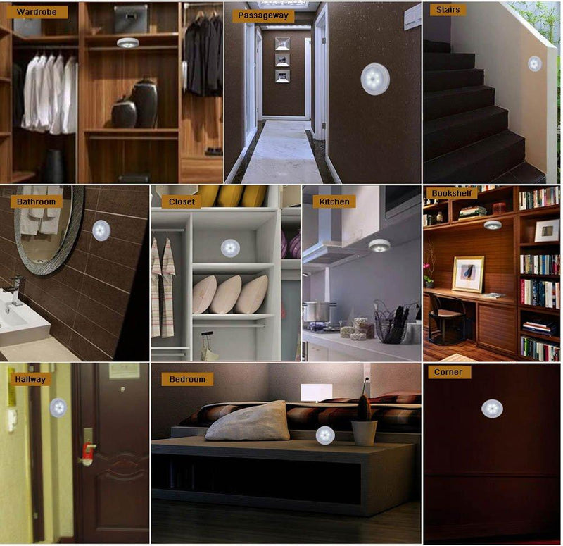 Motion Sensor Light, Searik Battery Powered LED Night Light Step Lights Stair Closet Light Under-Cabinet Lighting Stick On Anywhere Lamp for Home, Kitchen, Hallway, Cabinet, Closet, Stairs, Bathroom White