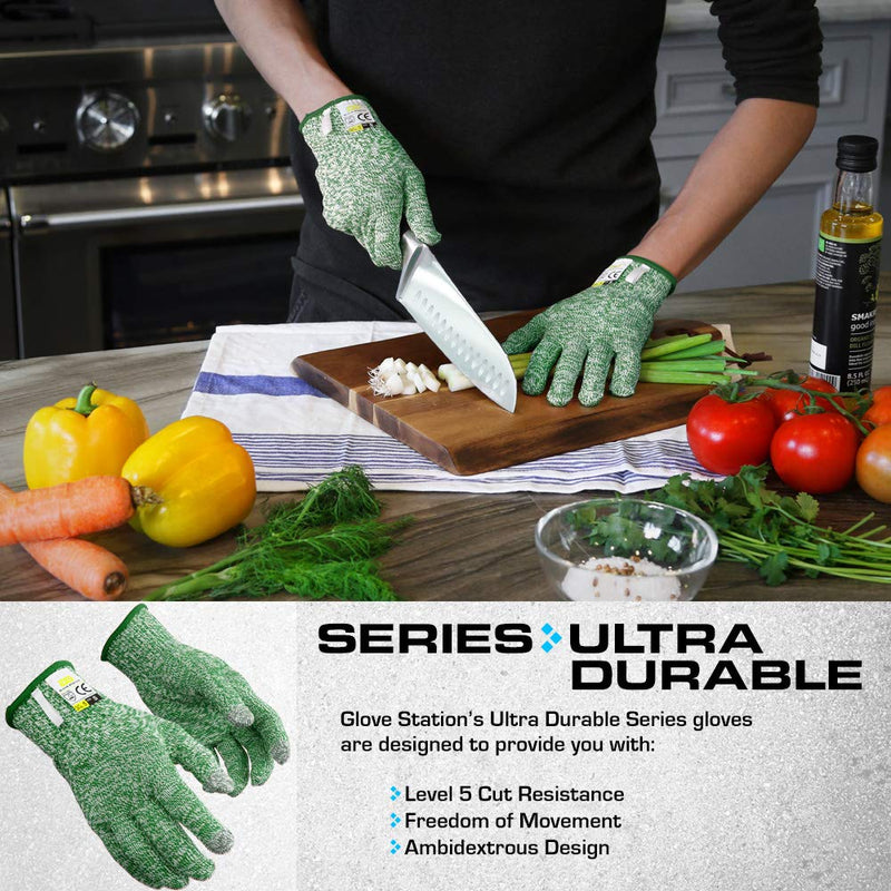 Glove Station Ultra Durable Series Cut Resistant Gloves - High Performance Level 5 Protection, Food Grade. 1 Pair Large Mint Green