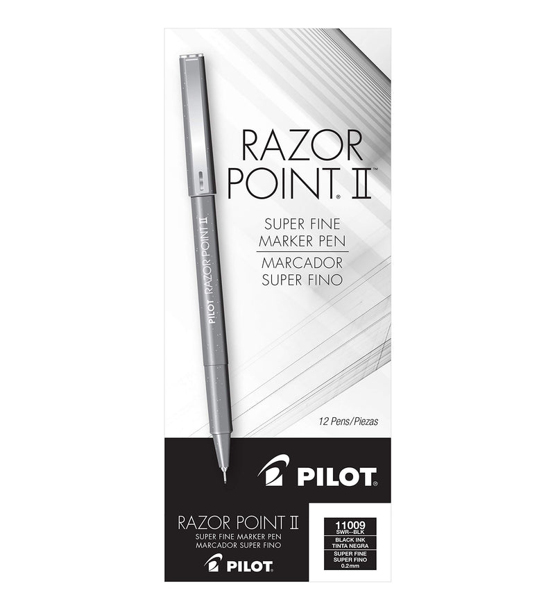 PILOT Razor Point II Fine Line Marker Stick Pens, Super Fine Point (0.2mm) Black Ink, 12-Pack (11009)