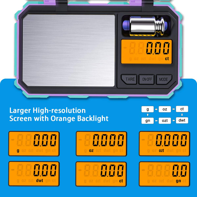 Brifit fine scales 0.01 g, pocket scales 200g/0.01 g, digital pocket scales, gold scales, coin scales, with a 50g stainless steel calibration weight, high-contrast LCD, tare function, auto off function, mint green mint green