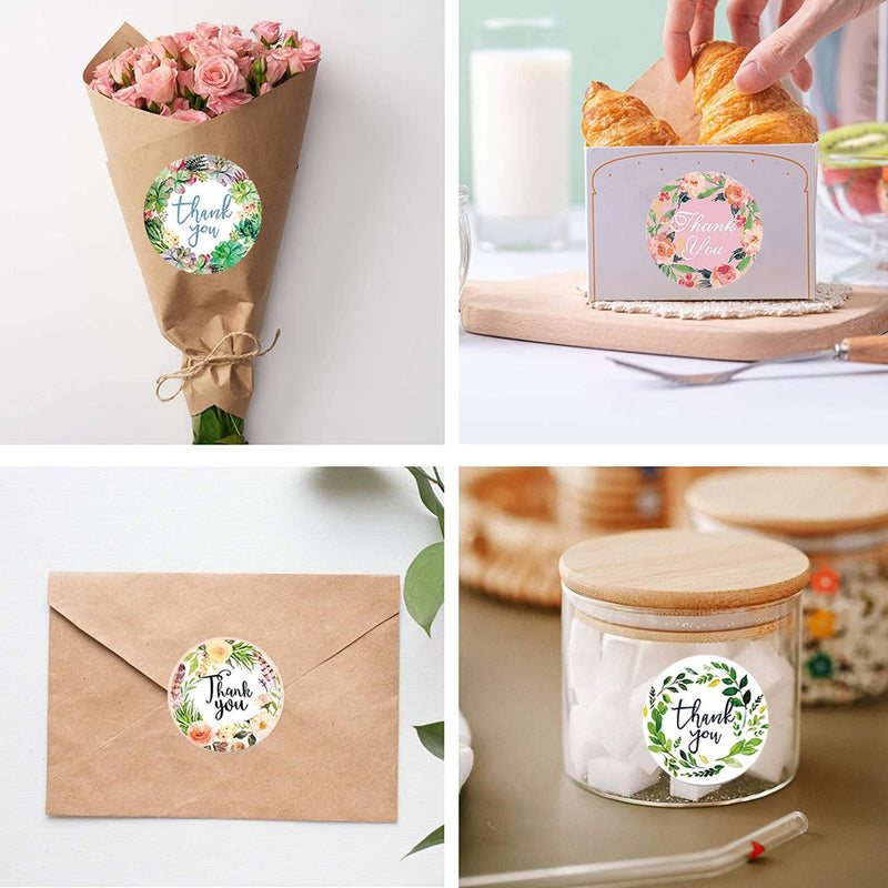 500pcs Thank You Stickers ,1.5inch Round Adhesive Small Business Stickers,8 Floral Designs Stickers Roll , Thank You Labels for Packaging, Envelope Sealing, Gift Bags, Greeting Cards, Wedding ,Party,