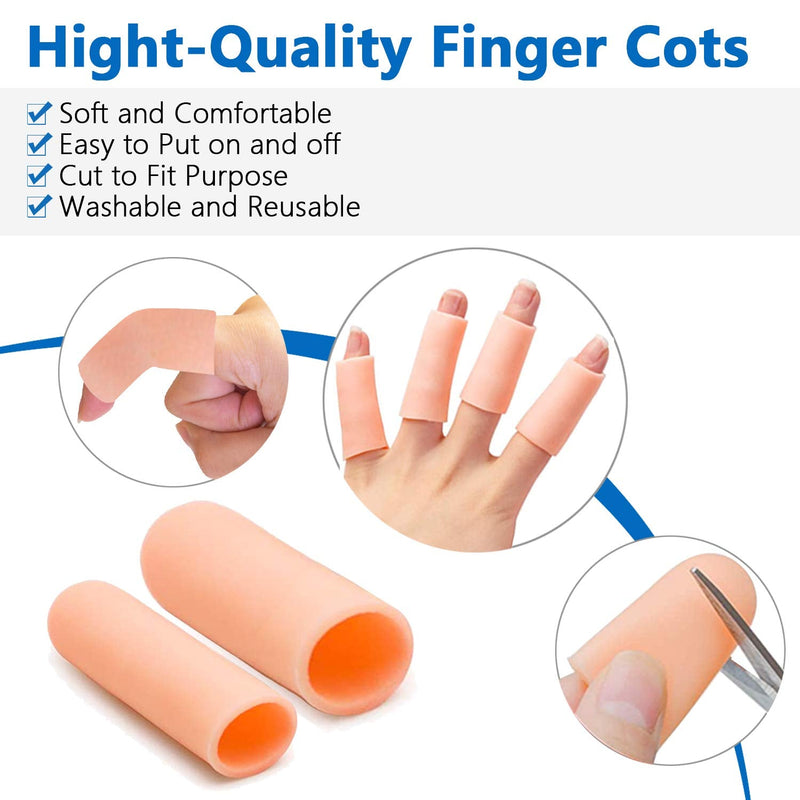 JKcare Large Finger Cots, 10 Pack Silicone Finger Sleeves Support for Trigger Finger & Arthritis - Finger Covers Protector for Cracked Finger, Corn & Callus Pain Relief