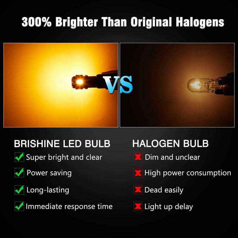 BRISHINE 194 LED Bulbs Extremely Bright Amber Yellow 5630 Chipsets 168 2825 175 T10 W5W LED Replacement Bulbs for Car Interior Map Dome Door Courtesy License Plate Lights(Pack of 10)