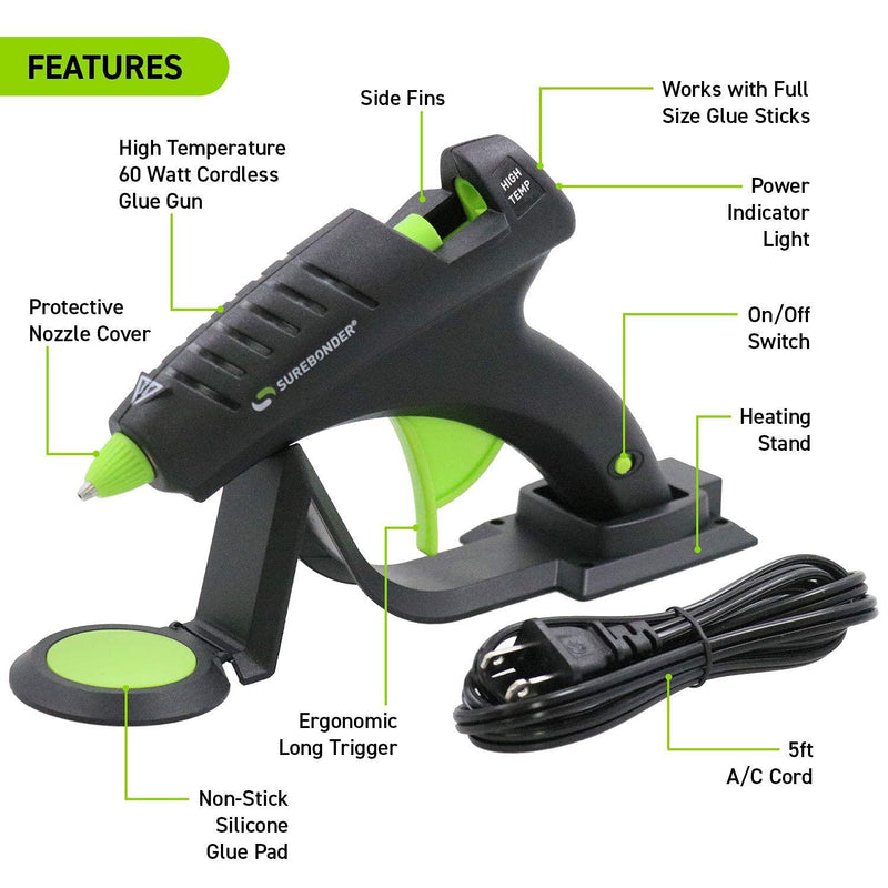 Surebonder Cordless Hot Glue Gun, High Temperature, Full Size, 60W, 50% More Power - Sturdily Bonds Metal, Wood, Ceramics, Leather & Other Strong Materials (Specialty Series CL-800F)