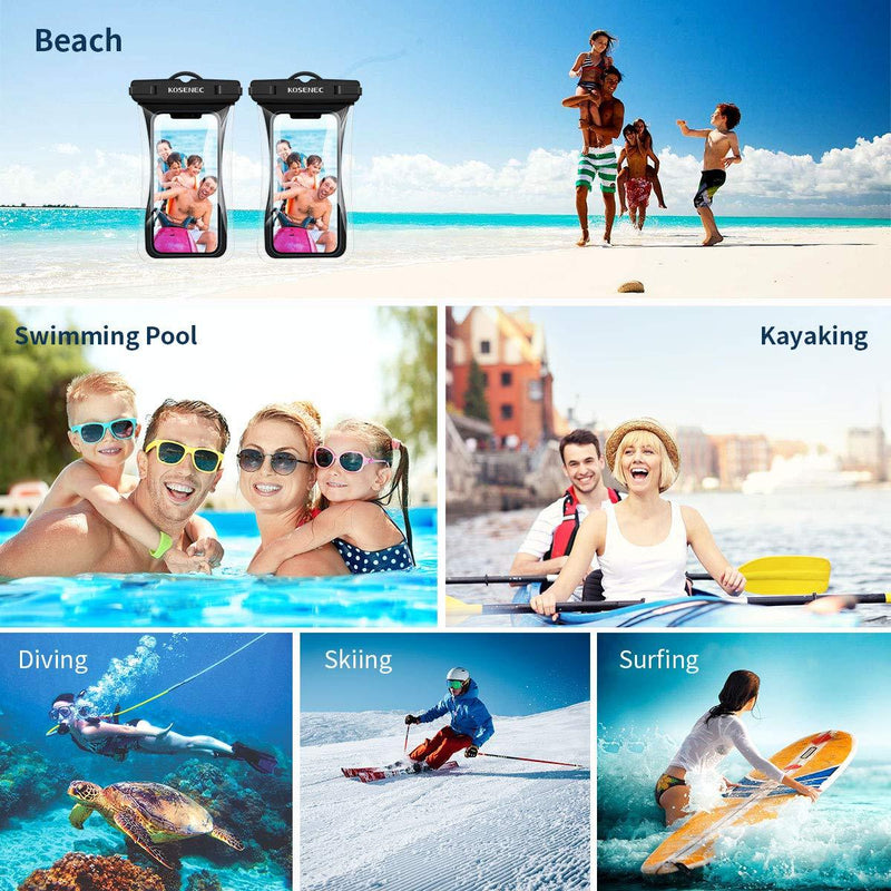 Waterproof Phone Pouch, [2-Pack] Floating IPX8 Universal Cell Phone Waterproof Case Underwater Dry Bag with Lanyard Take Pictures Compatible with iPhone, Samsung and More Up to 6.9'' Black+Black