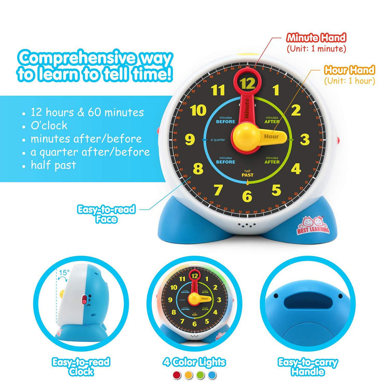 BEST LEARNING Learning Clock - Educational Talking Learn to Tell Time Light-Up Toy with Quiz and Sleep Mode Lullaby Music for Toddlers & Kids Ages 3 to 6 Years Old