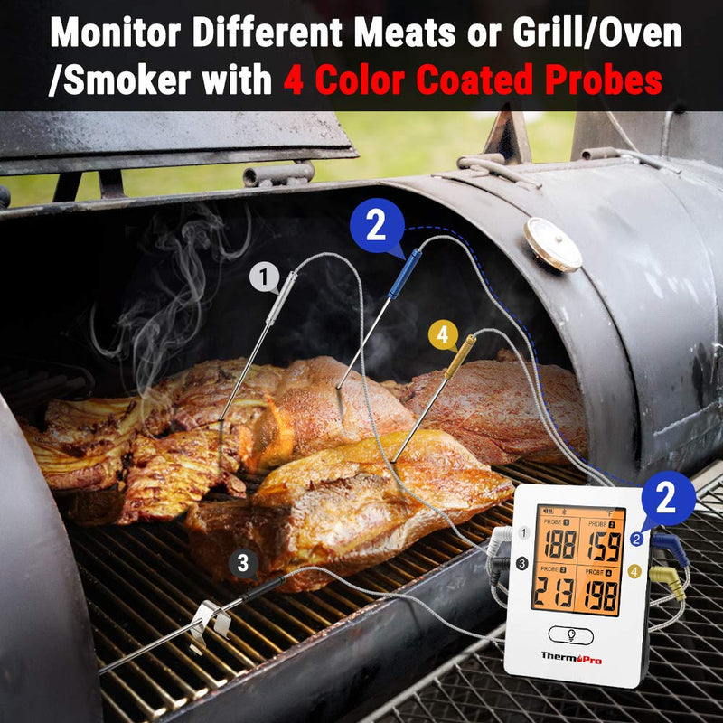 ThermoPro TP25 500ft Wireless Bluetooth Meat Thermometer with 4 Temperature Probes Smart Digital Cooking BBQ Thermometer for Grilling Oven Food Smoker Thermometer, Rechargeable