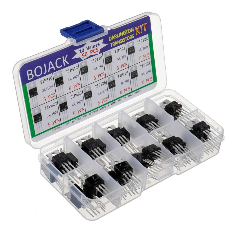 BOJACK 10 Values 50 Pcs Silicon Epitaxial Power Transistor TIP31C TIP32C TIP41C TIP42C TIP120 TIP121 TIP122 TIP125 TIP126 TIP127 Darlington Transistors TIP Series Assortment Kit