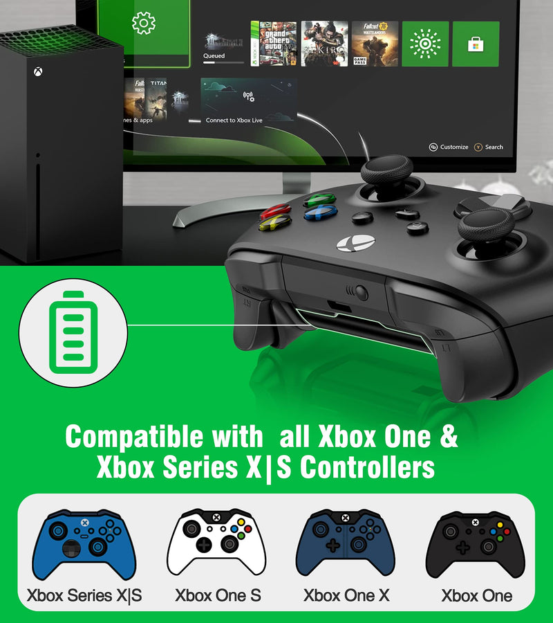 Charger for Xbox One Controller Battery Pack with 4 x 1200mAh USB Rechargeable Xbox One Battery Charger Station for Xbox Series X|S, Xbox One S/One X/One Elite Controllers-Accessories Kit for Xbox One Black