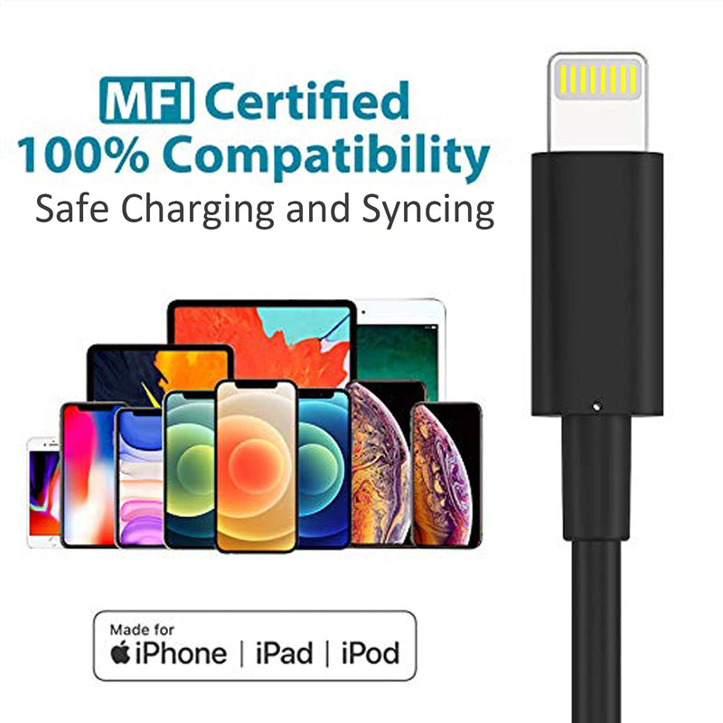 iPhone Charger Cord, 3-Pack 6FT MFi Certified Fast Charging Cable Data Sync Lightning to USB-A Cable Compatible with iPhone 12 Mini/Pro/Max/11/XS/XR/SE/8/7/6/Plus/iPad/AirPods, Black 3Pack-6ft