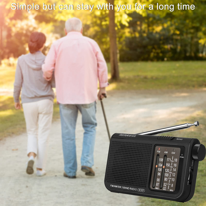 Retekess V117 Analog AM FM Radio, Transistor Radio Battery Operated, with Large Knobs and Clear Dial, Simple Operation Suitable for Indoor Elderly Senior