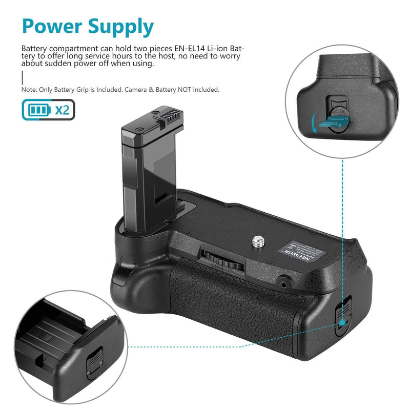 Neewer Professional Vertical Battery Grip Replacement for Nikon D3100/D3200/D3300/D5300 SLR Digital Camera, Works with 1 or 2 Pieces EN-EL14 Batteries