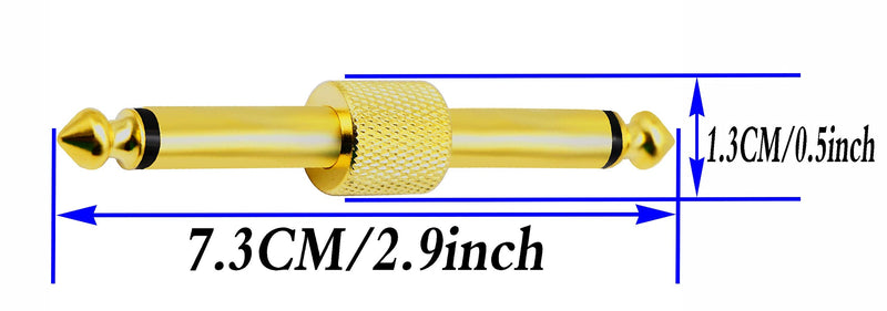 zdyCGTime 2-Pole 6.35mm 1/4"Audio Mono Male to Male Pedal Coupler Guitar Effects Pedal to Pedal Connector (Gold-2 Pack)(2-Pole)