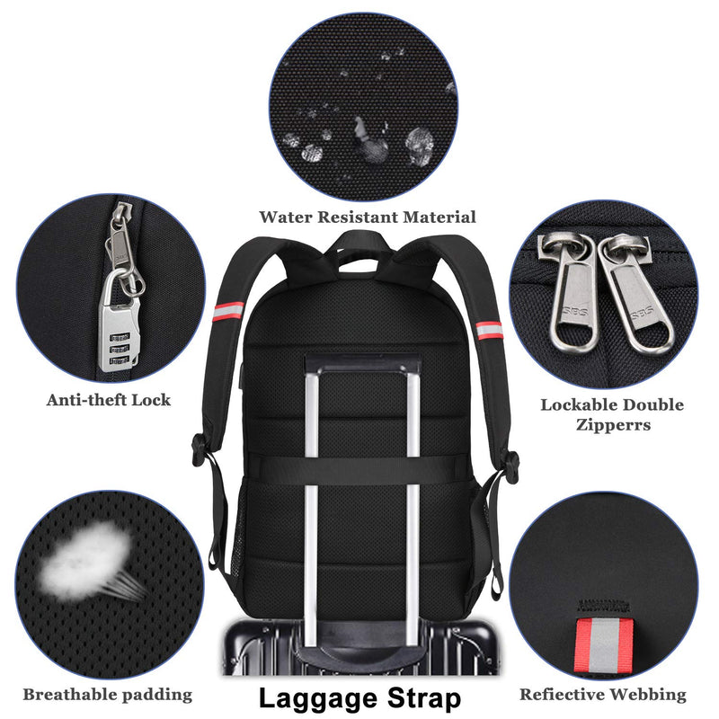 Travel Laptop Backpack,Extra Large Anti Theft College School Backpack for Men and Women with USB Charging Port,Water Resistant Big Business Computer Backpack Bag Fit 17 Inch Laptop and Notebook,Black Black