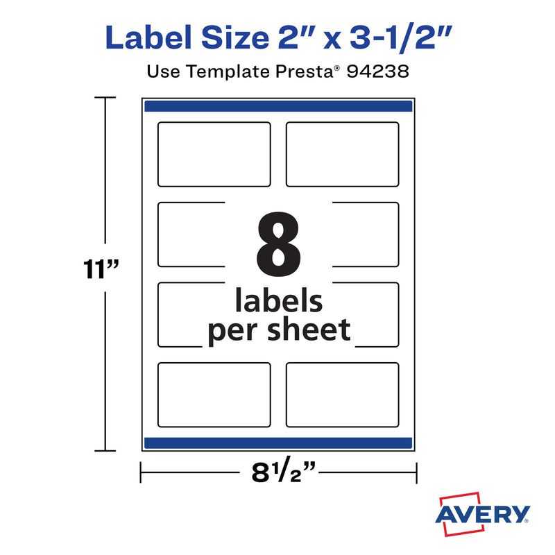 Avery Matte White Rectangle Labels with Sure Feed, 2" x 3.5", 200 Matte White Printable Labels 200 Labels