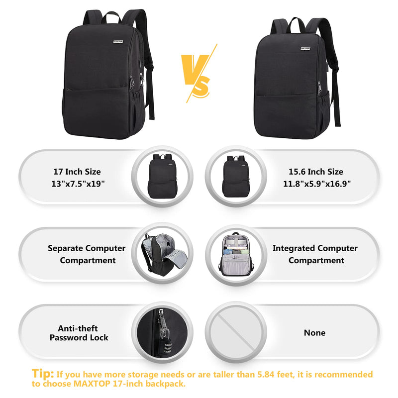 MAXTOP Deep Storage Laptop Backpack with USB Charging Port[Water Resistant] College School Computer Bookbag Fits 16 Inch Laptop,Black 15.6 inch Black