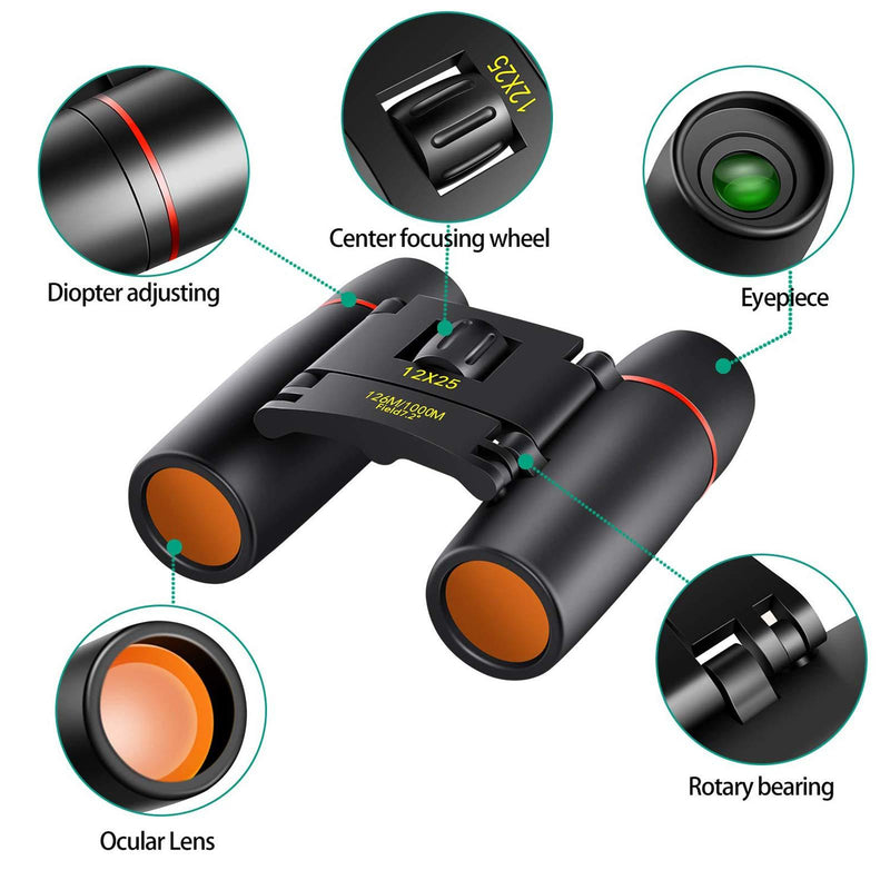 POLDR 12X25 Small Pocket Binoculars Compact Adults,Mini Kids Binoculars Boys for Bird Watching,Concert Theater Opera