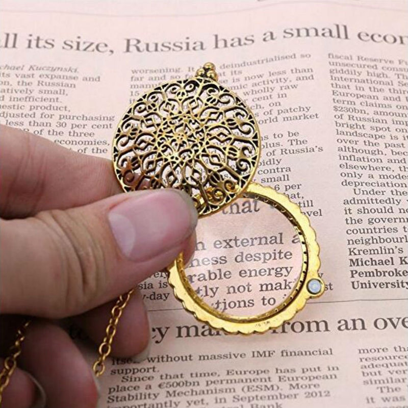 AKOAK 5X Portable Vintage Magnifying Glass Pendant Necklace for Library,Reading Fine Print,Zooming,Increase Vision,Jewelry and Gift (Flower-1) Flower-1