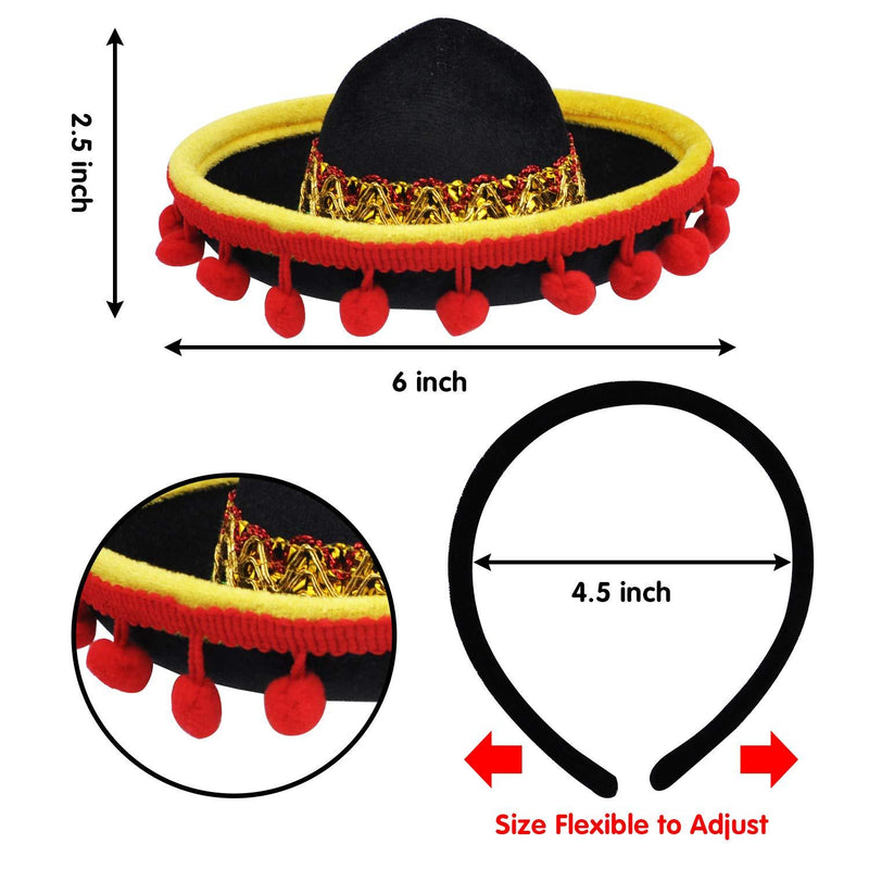 6 PCS Cinco De Mayo Fiesta Fabric and Straw Sombrero Headbands Party Costume for Fun Fiesta Hat Party Supplies, Luau Event Photo Props, Mexican Theme Decorations, Dia De Muertos and Party Favors