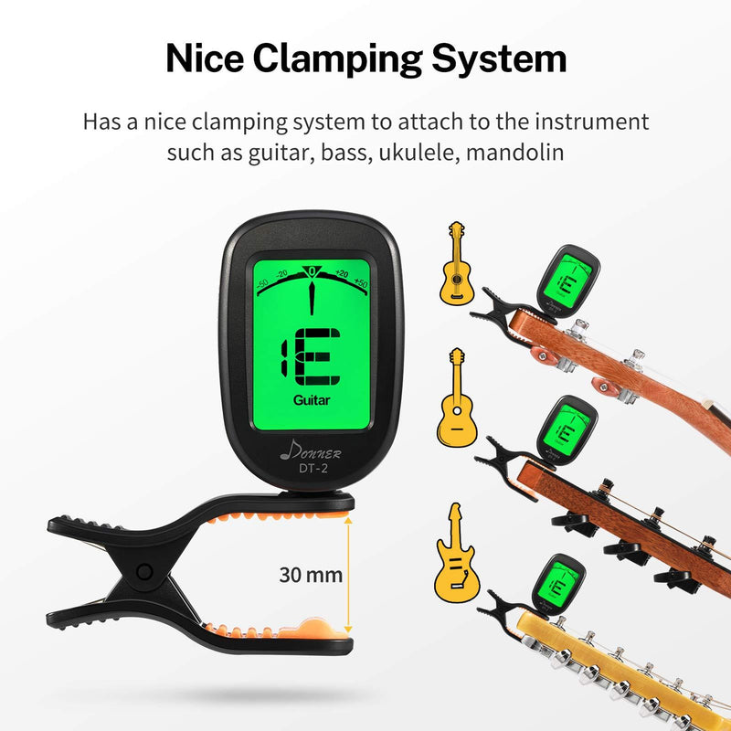 Donner Ukulele Guitar Tuner Clip on-Accurate Chromatic, Acoustic Guitar Bass Violin Tuner DT-2