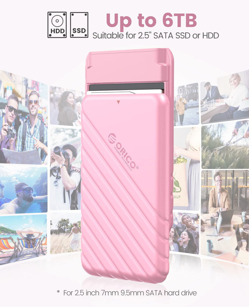 ORICO 2.5 inch USB C Hard Drive Enclosure USB 3.1 Gen 2 to SATA III External Hard Drive Case for SSD HDD 9.5 7mm Tool-Free with UASP, Pink (25PW1-C3) 25PW1-C3-PK