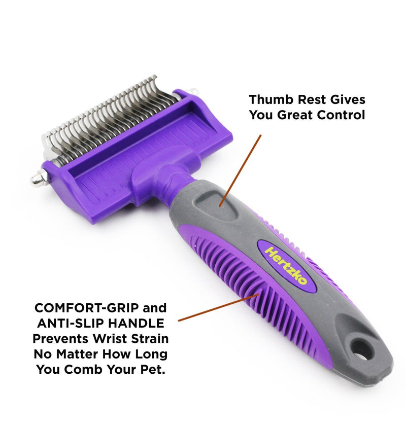 Dematting Comb with Double Sided Professional Rake By Hertzko - Suitable for Dogs and Cats - Removes Loose Undercoat, Tangles, Mats and Knots - Great Grooming Tool for Brushing and Deshedding