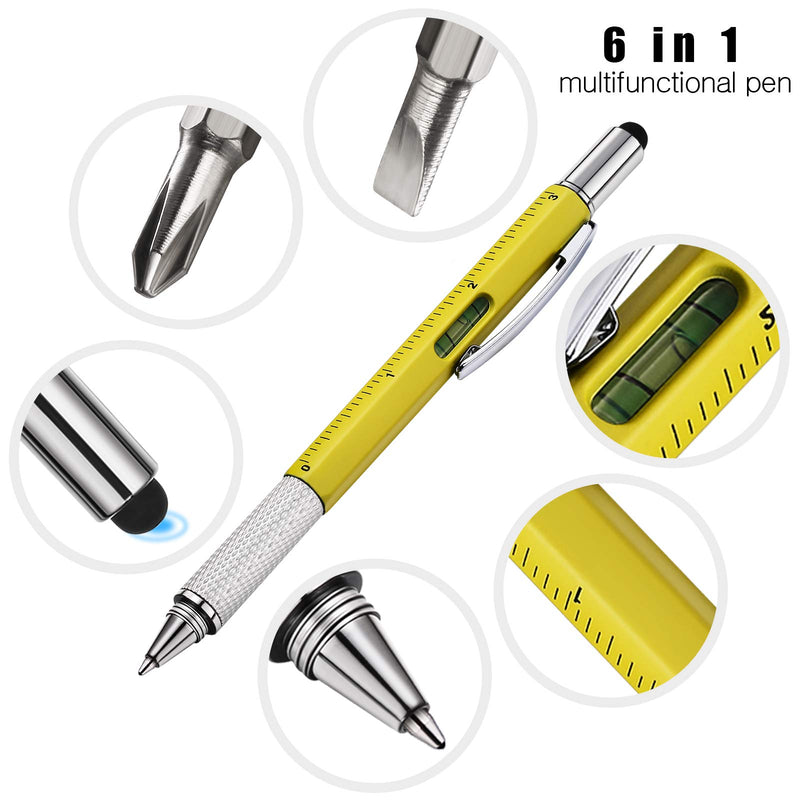 32 Pieces Pen for Men with 40 Pen Refills, 6 in 1 Multi Tech Tool Pen Gadget Screwdriver Pen with Ruler, Levelgauge, Ballpoint Pen for Men (Gold, Black, Silver, Yellow, Red, Green, Blue, Gray) Gold, Black, Silver, Yellow, Red, Green, Blue, Gray