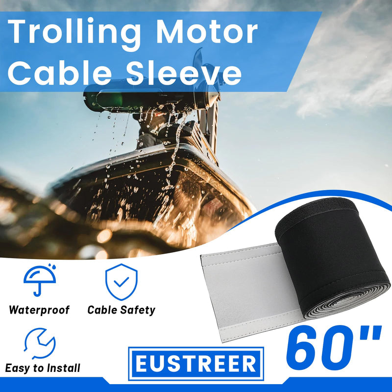 Trolling Motor Cable Sleeve, 60" Neoprene Cable Sleeve for Trolling Motor Wire, Protect and Manage Trolling Motor Cables, Black & White