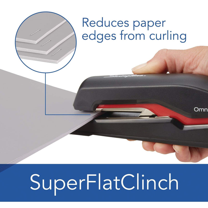 Swingline Stapler, Omnipress 60 Stapler,"Press Anywhere for Easier Use", 60 Sheet Capacity, Black/Red (5000591A)