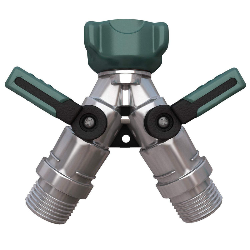 2wayz All Metal Body Garden Hose Splitter. 2021 Version - 100% Secured, Bolted & Threaded. Easy Grip, Smooth Long Handles y Valve Single Splitter