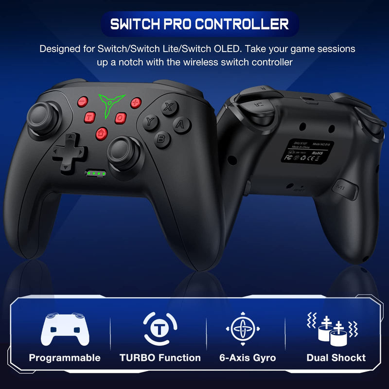 Wireless Switch Controller for Nintendo Switch/Lite/OLED Controller, Switch Controller with a Mouse Touch Feeling on Back Buttons, Extra Switch Pro Controller with Wake-up,Programmable, Turbo -Black Black