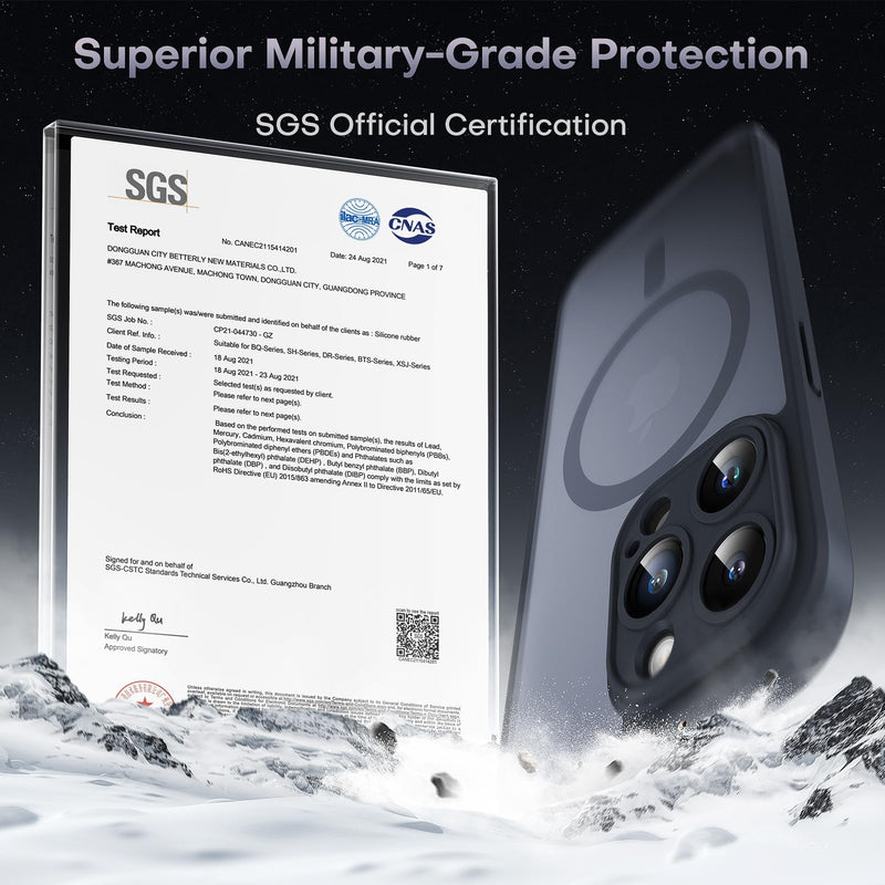 TOCOL 3 in 1 Magnetic for iPhone 14 Pro Case, Upgraded [Full Camera Protection] with 2 Screen Protector, Fit for MagSafe, [Military Grade Drop Tested] Slim Translucent Matte Back Cover 6.1", Black Magnetic-Black