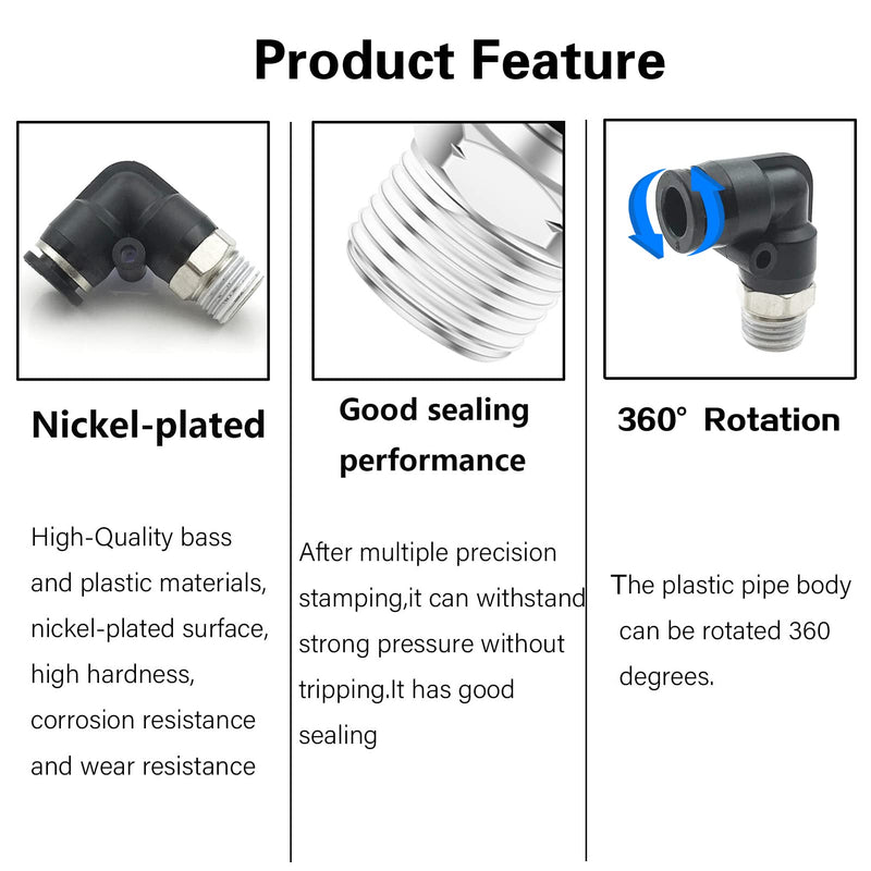 3/8 OD Tubing Push to Connect Air Fittings 3/8 inch Od x 1/8" Npt Air Line Fittings 90 Degree 1/8 Male Threaded Push in Connectors Pneumatic Fittings Push Lock Fittings 5Packs 3/8" OD X 1/8" MNPT 5