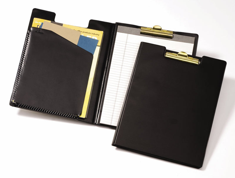 Cardinal Pad Holder, Leather-Like Vinyl, Brass-Finish Clip, Expanding Pocket File, Black (252610)