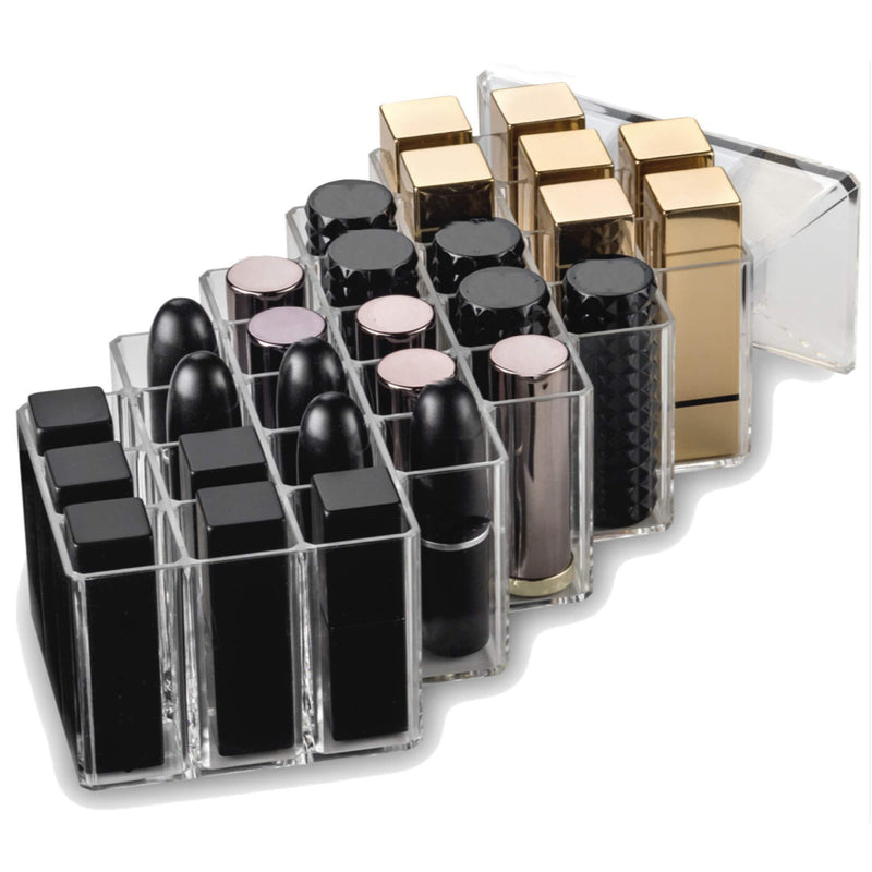 byAlegory Acrylic Lipstick Makeup Organizer | 28 Space Cosmetic Storage Designed To Stand, Lay Flat or Stack (CLEAR) 28 Space Tower Clear