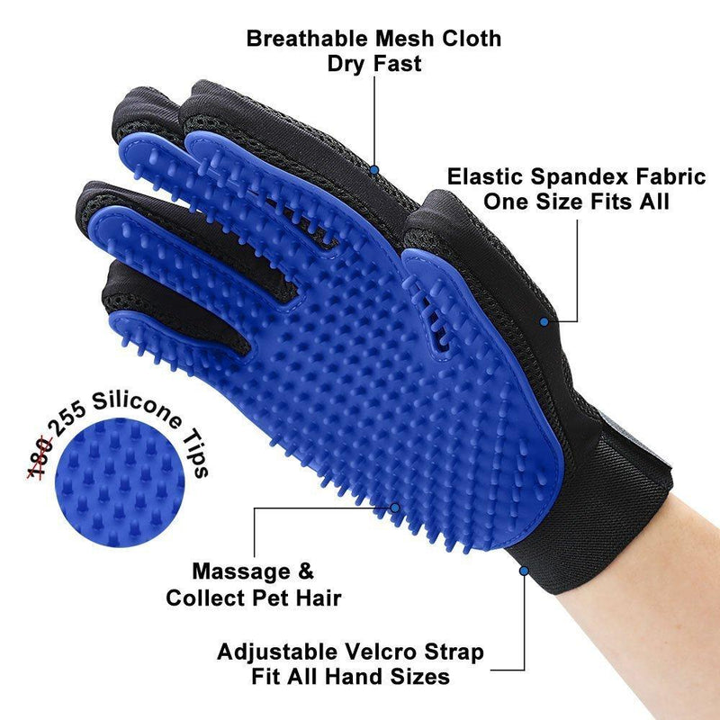 [Upgrade Version] Pet Grooming Glove - Gentle Deshedding Brush Glove - Efficient Pet Hair Remover Mitt - Enhanced Five Finger Design - Perfect for Dog & Cat with Long & Short Fur - 1 Pair 1 Pair (Blue) - Upgrade Version