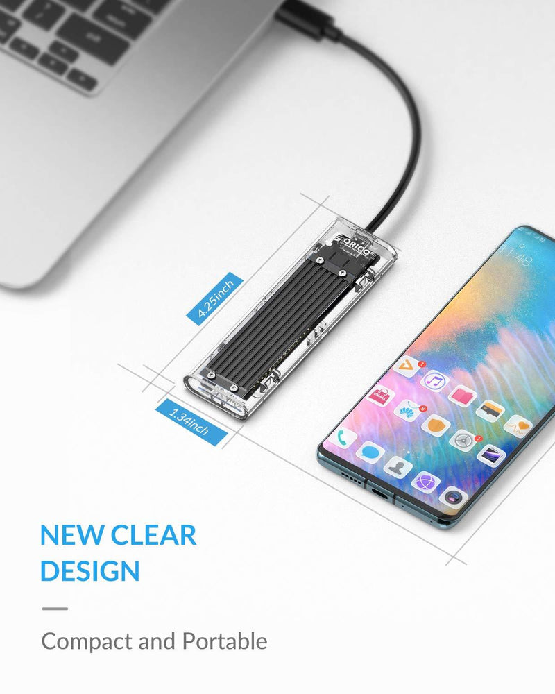 ORICO NVME M.2 to Type-C USB3.1 Gen2 10Gbps Transparent External Hard Drive Adapter Enclosure for 2280 2260 2242 2230 PCI-E M2 M-Key SSD, USB Type C Converter Case (TCM2-Black) Black