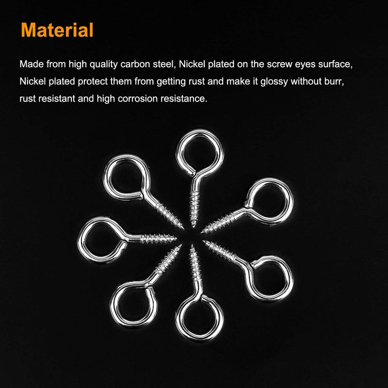 Powlankou 160 Pieces 1 inch Screw Eyes, Nickel Plated Steel Screw Eyes, Self Tapping Screw Hooks, Metal Eye Hooks, Eyelet Screws