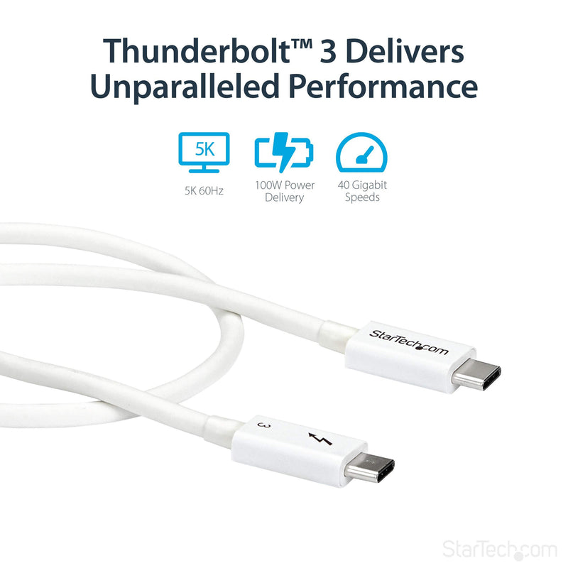 StarTech.com 40Gbps Thunderbolt 3 Cable - 1.6ft/0.5m - White - 5k 60Hz/4k 60Hz - Certified TB3 USB-C Charger Cord w/ 100W Power Delivery (TBLT34MM50CW) 1.5ft 40Gbps | White