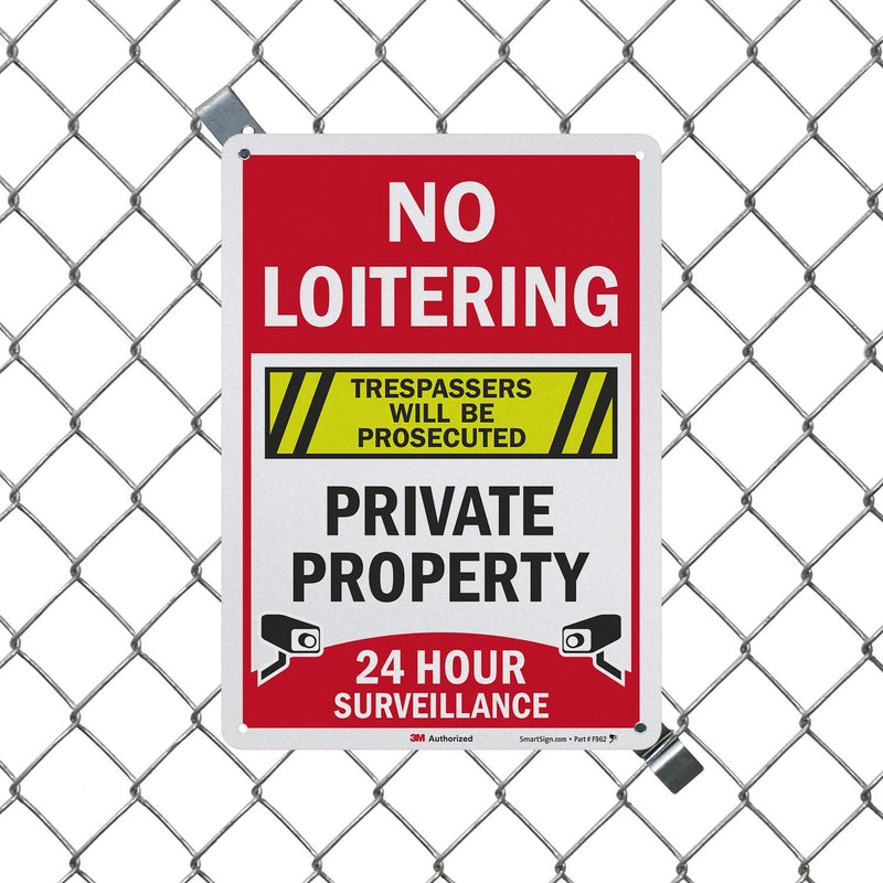 SmartSign “No Loitering - Private Property, 24 Hour Surveillance, Trespassers Will Be Prosecuted” Sign | 10" x 14" 3M Engineer Grade Reflective Aluminum 10" x 14" 3M EG Reflective Aluminum Sign