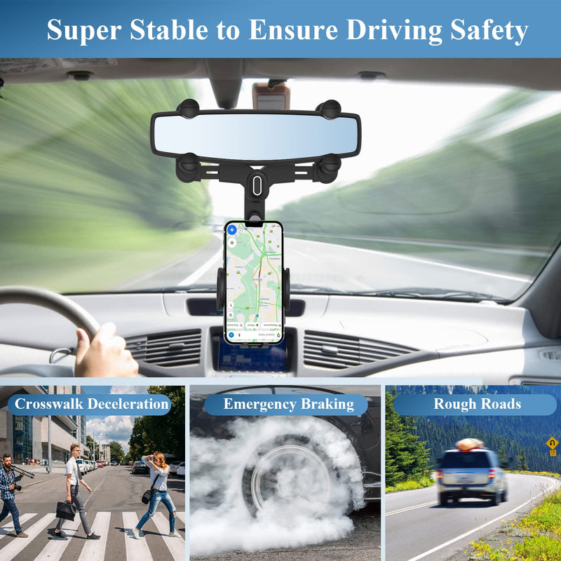 Phone Mount for Car, 360° Rotatable and Retractable Car Phone Holder Mount, Multifunctional Rotating Car Phone Holder Mount Universal Adjustable Rear View Mirror Cell Phone Holder for All Smartphones