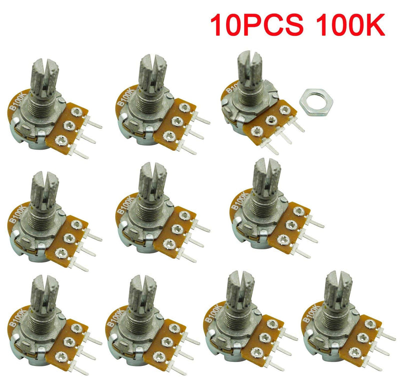 Aihasd 10PCS B100K 100K Ohm Adjustment Single Linear Rotary Taper Potentiometer Shaft 15mm