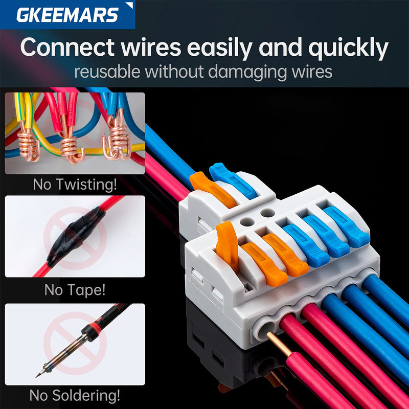 GKEEMARS 65 Pcs Compact Splicing Wire Connectors Assortment Pack Lever Connector Kit, Quick Wiring Connector for AWG 28-12