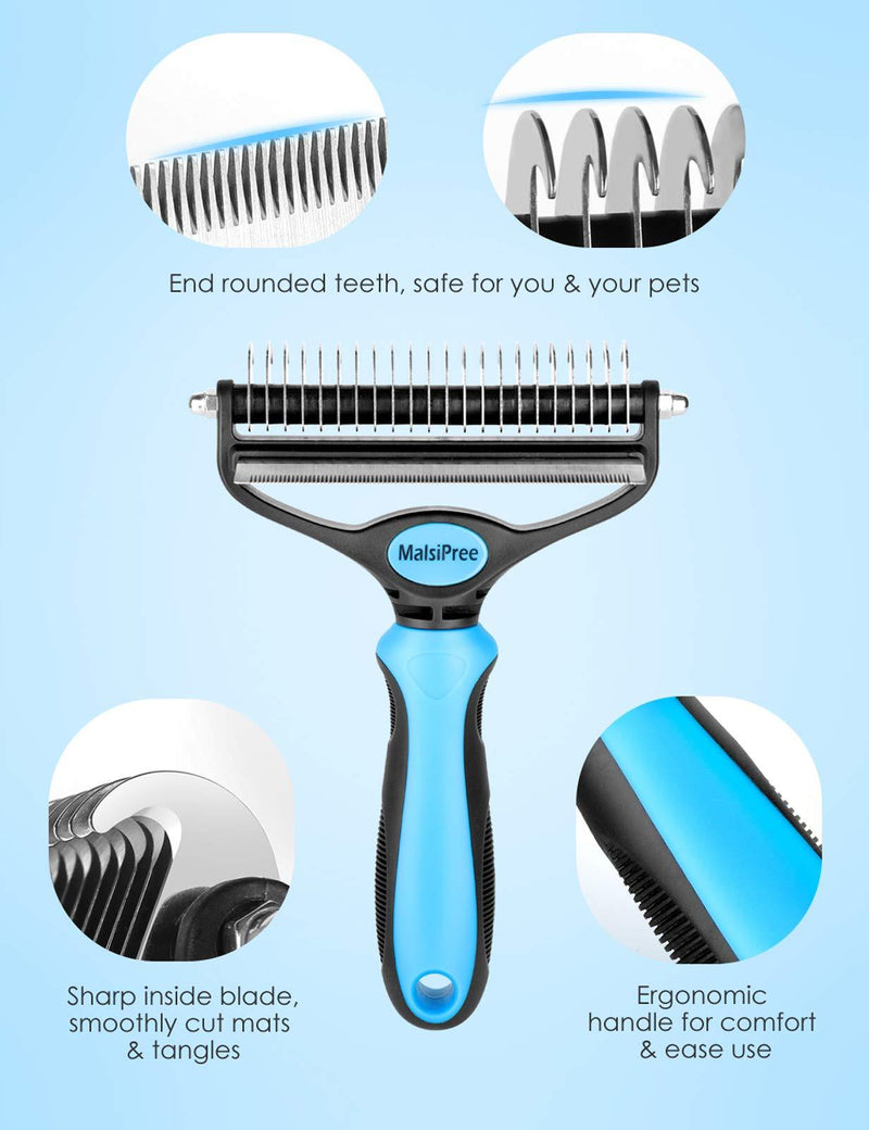 MalsiPree Pet Grooming Brush for Dogs/Cats, 2 in 1 Deshedding Tool& Dematting Undercoat Rake for Mats& Tangles Removing, Reduces Shedding by up to 95%, Great for Short to Long Hair Small Large Breeds Large (Pack of 1)