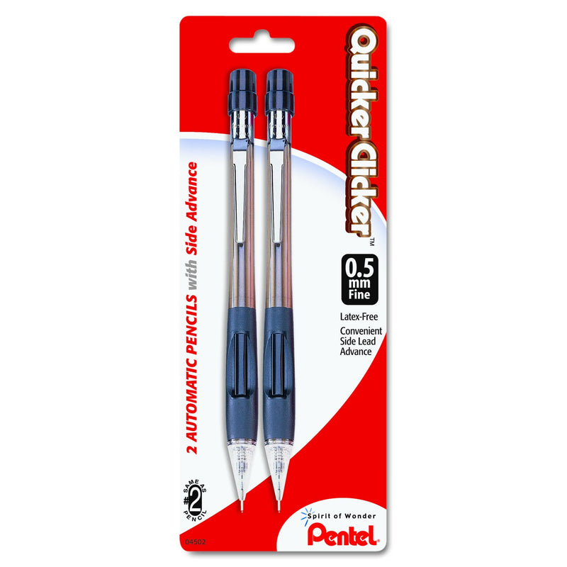 Pentel Quicker Clicker Automatic Pencil, 0.50 mm, Assorted, 2 per Pack (PD345BP2-K6) , Grey